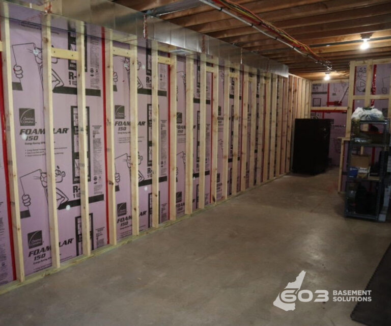 Basement framing and insulation during a 603 finishing project