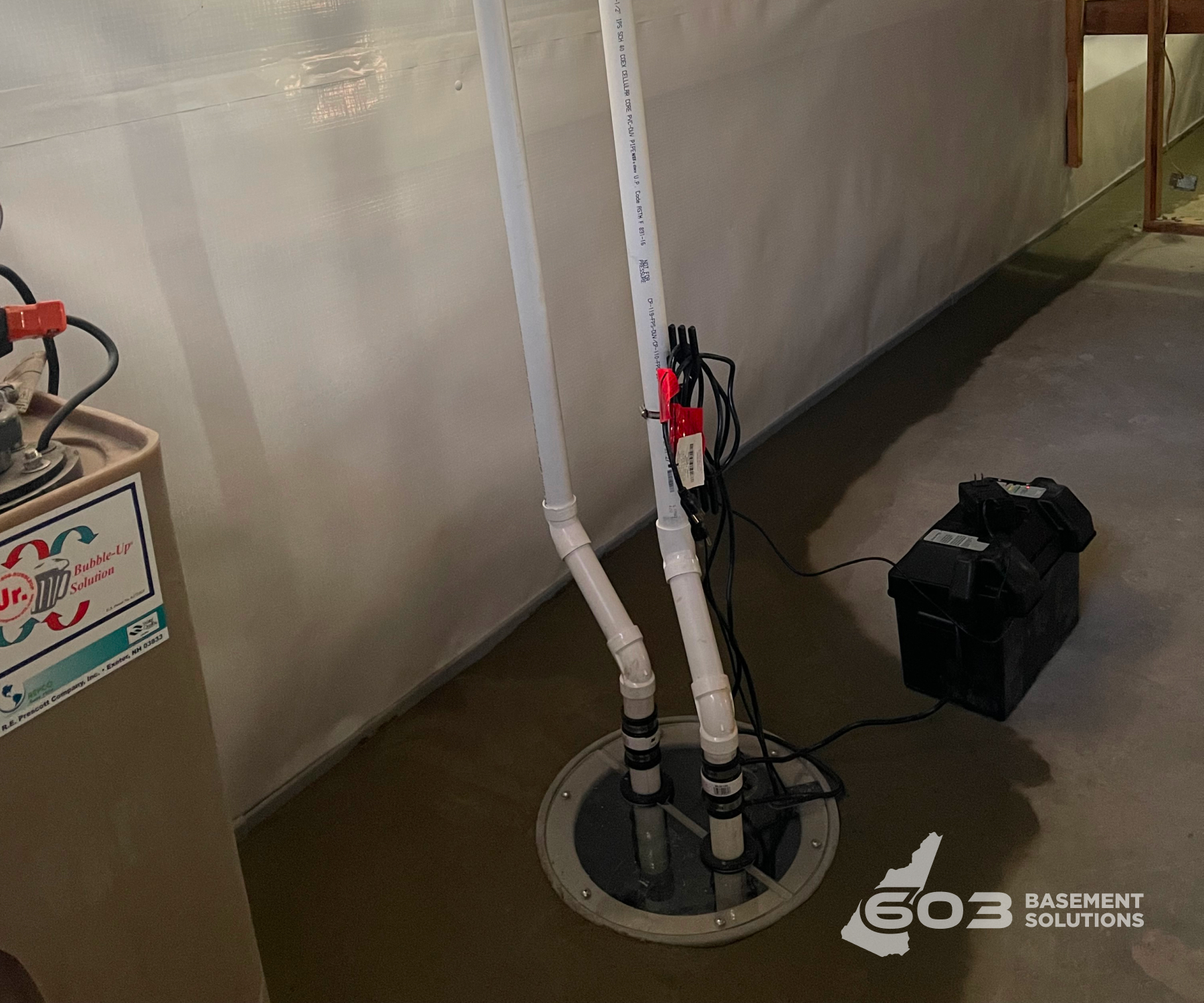Completed basement waterproofing project by 603 Basement Solutions in New Hampshire