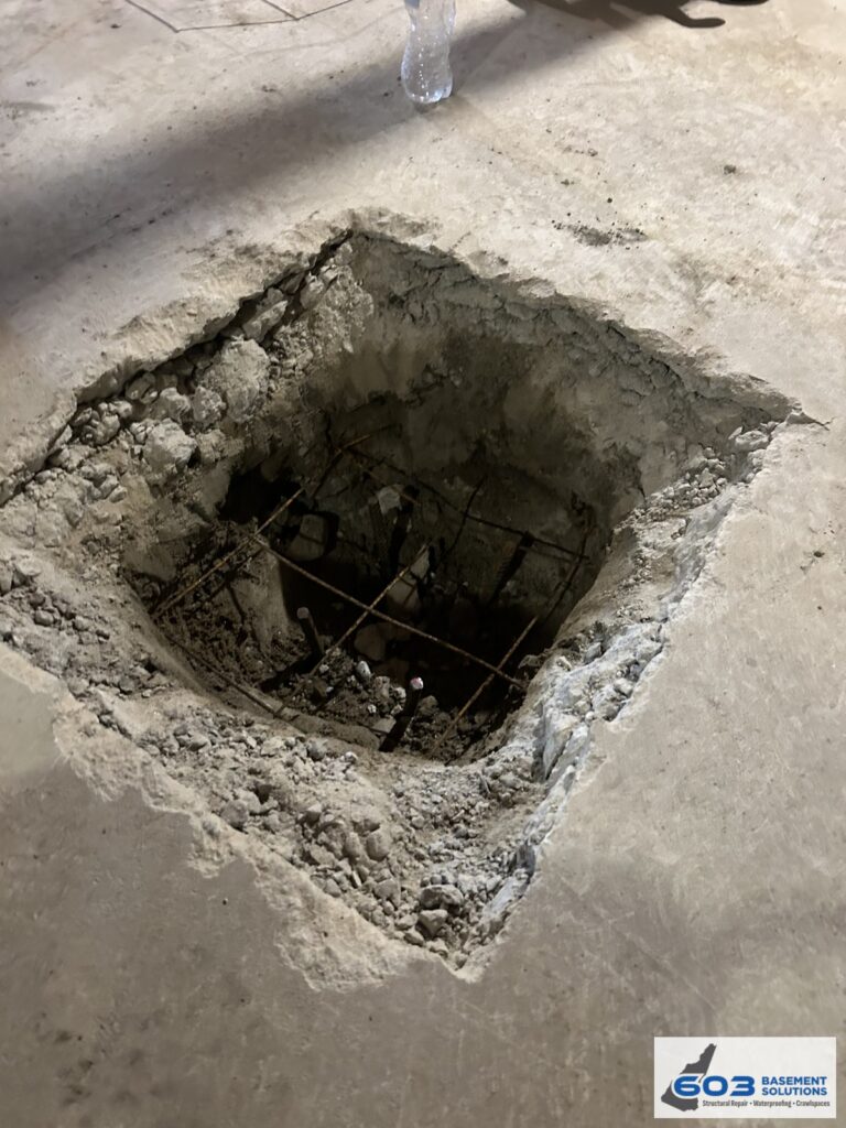 Footing cut into the slab with rebar