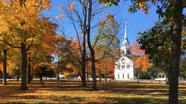 The Amherst village green and Congregational Church in Amherst, New Hampshire