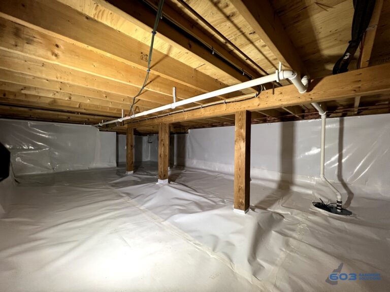 Crawl space liner installed across the floor and walls
