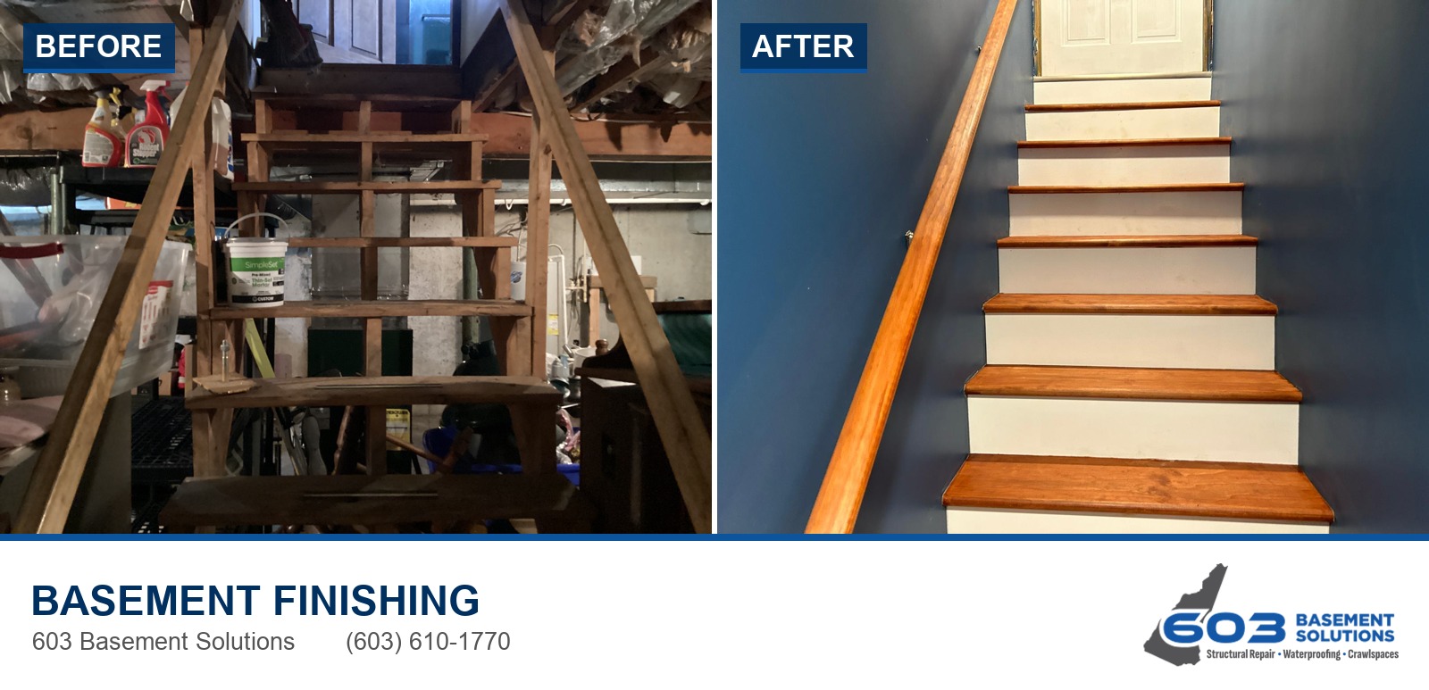 603 Basement Solutions basement finishing, before and after