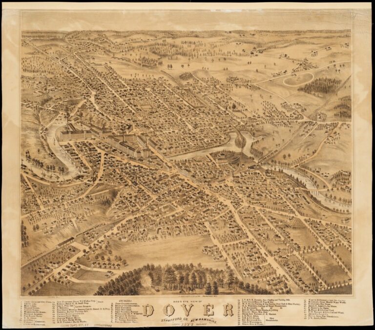 An 1877 bird's-eye view of Dover, New Hampshire