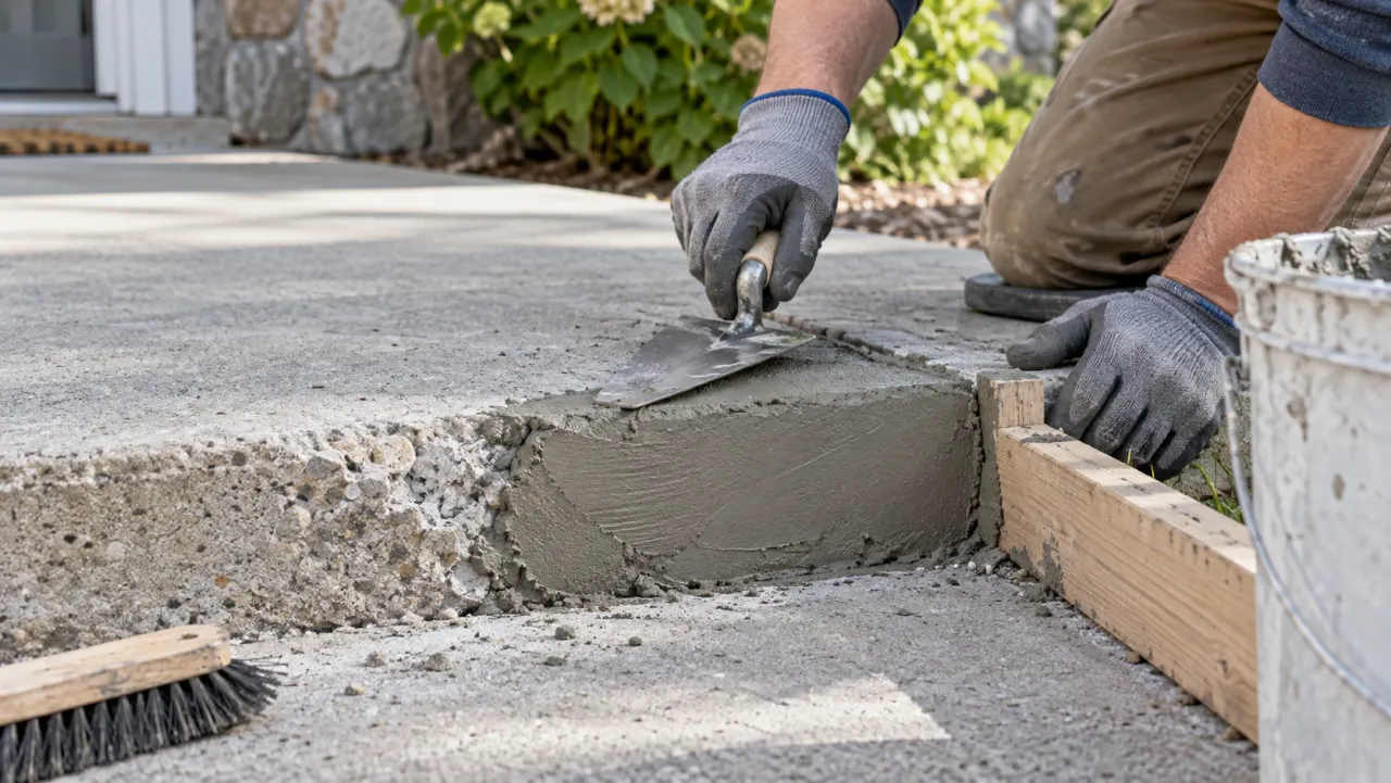 Placement and finishing of a concrete edge patch