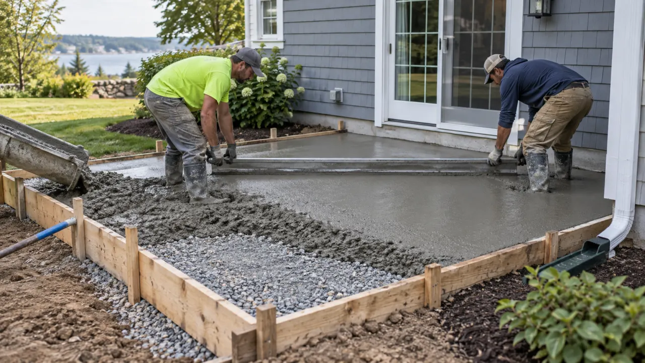 Placement and screeding of an exterior residential slab
