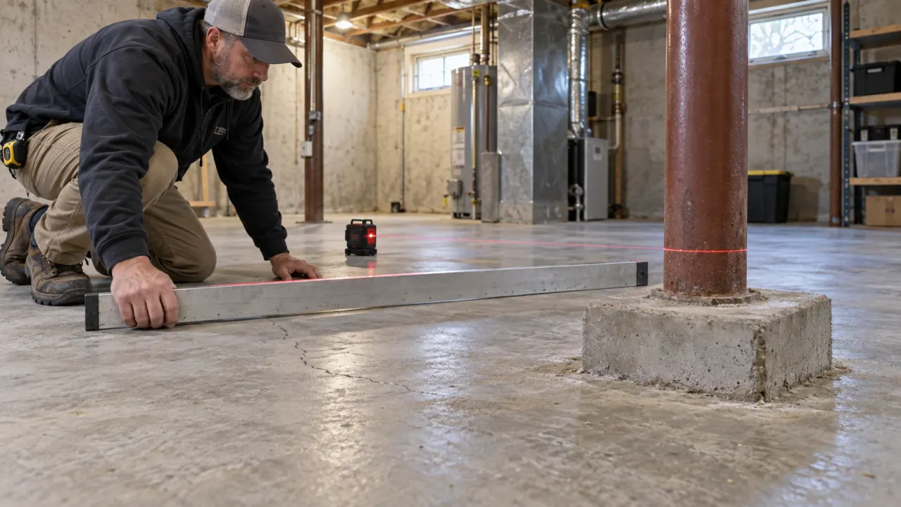Measuring a basement slab near a separate column footing